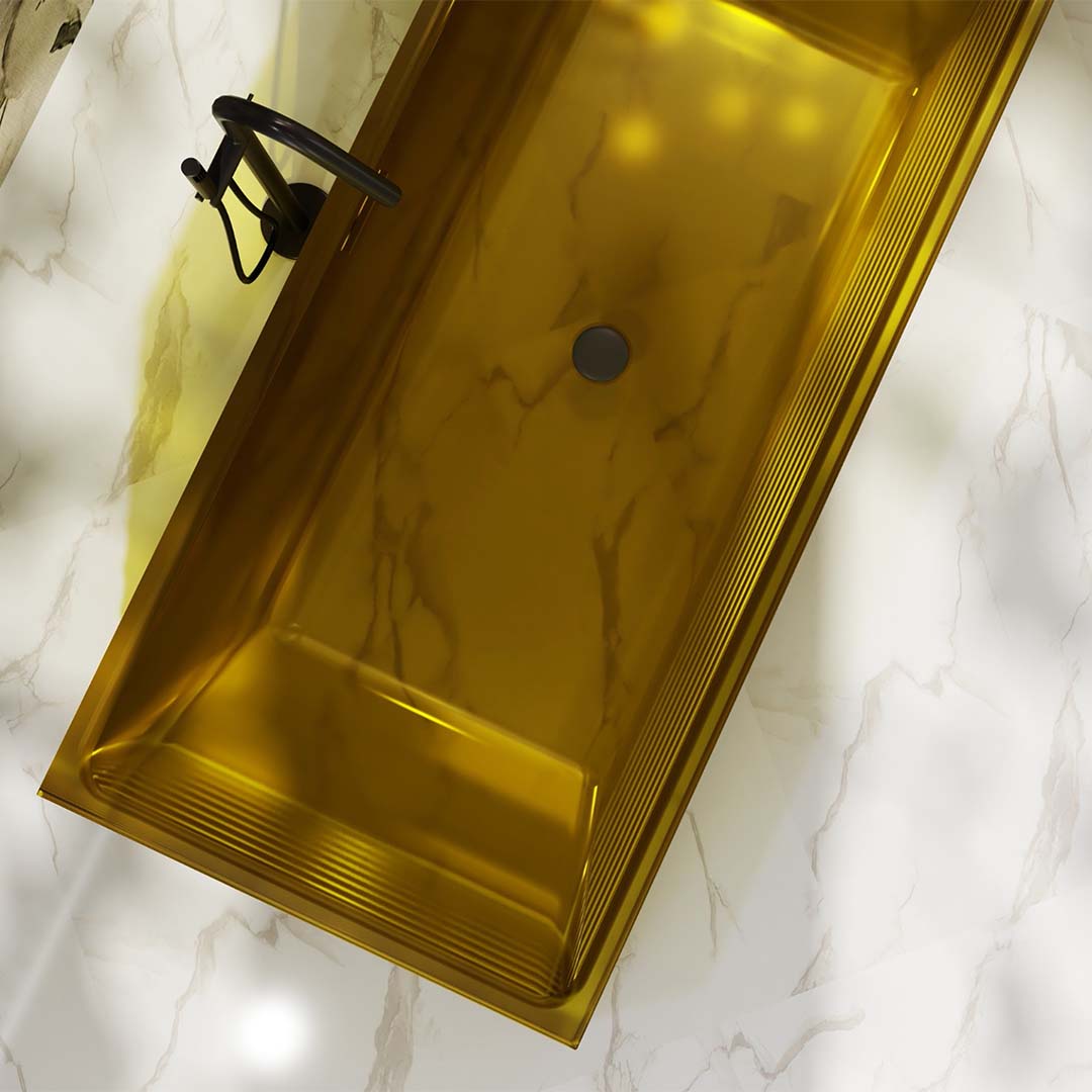 Cada de baie, freestanding, 1500x750x550, din rasina, galben transparent, finisaj mat, MonBlari