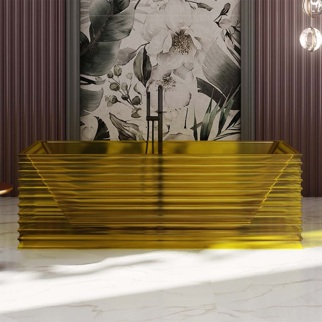 Cada de baie, freestanding, 1500x750x550, din rasina, galben transparent, finisaj mat, MonBlari