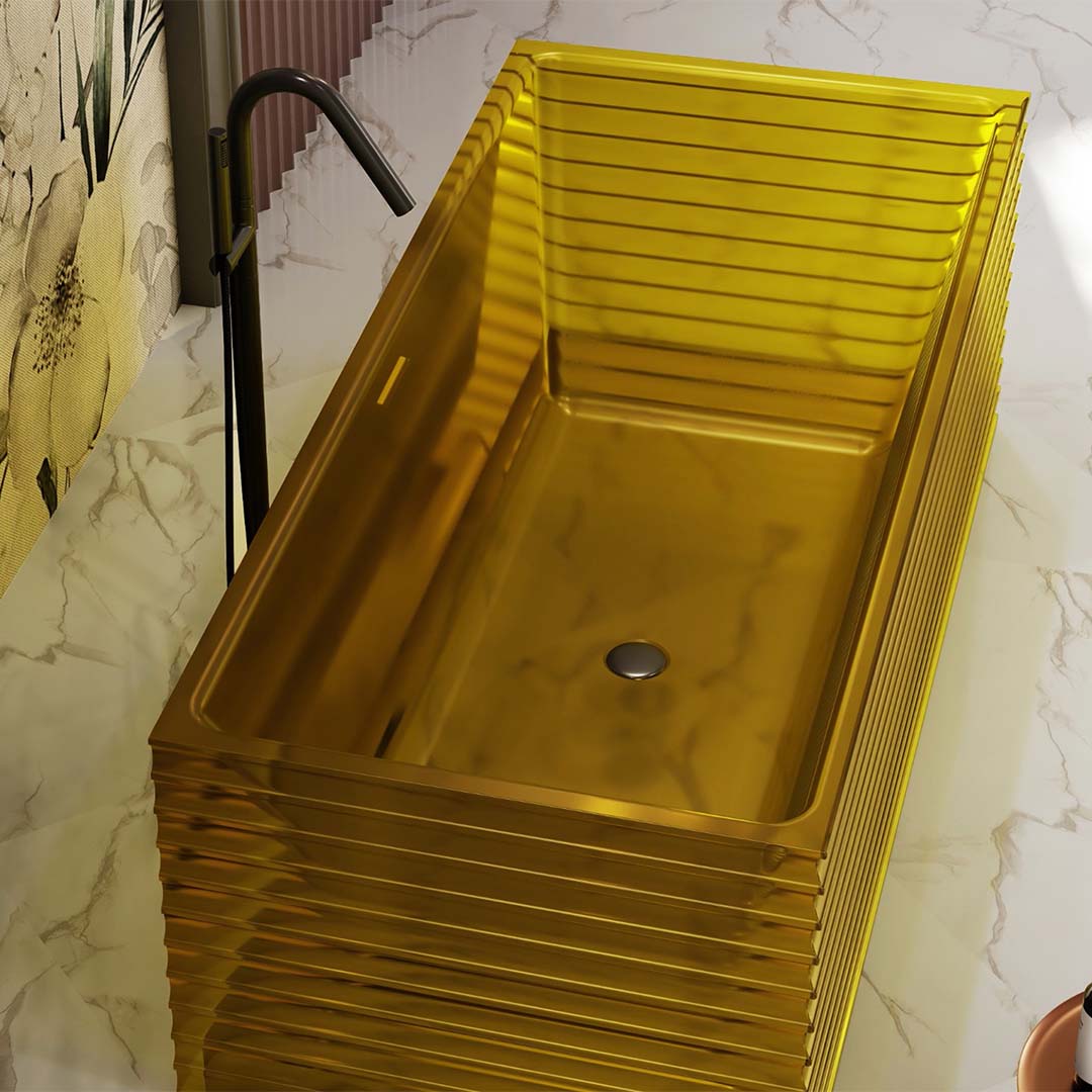 Cada de baie, freestanding, 1500x750x550, din rasina, galben transparent, finisaj mat, MonBlari