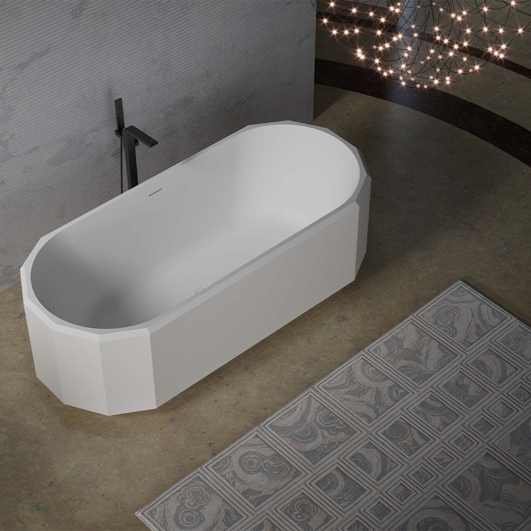 Cada de baie, freestanding, 1500x750x550 mm, alb mat, compozit, forma ovala, MonBlari Beryl