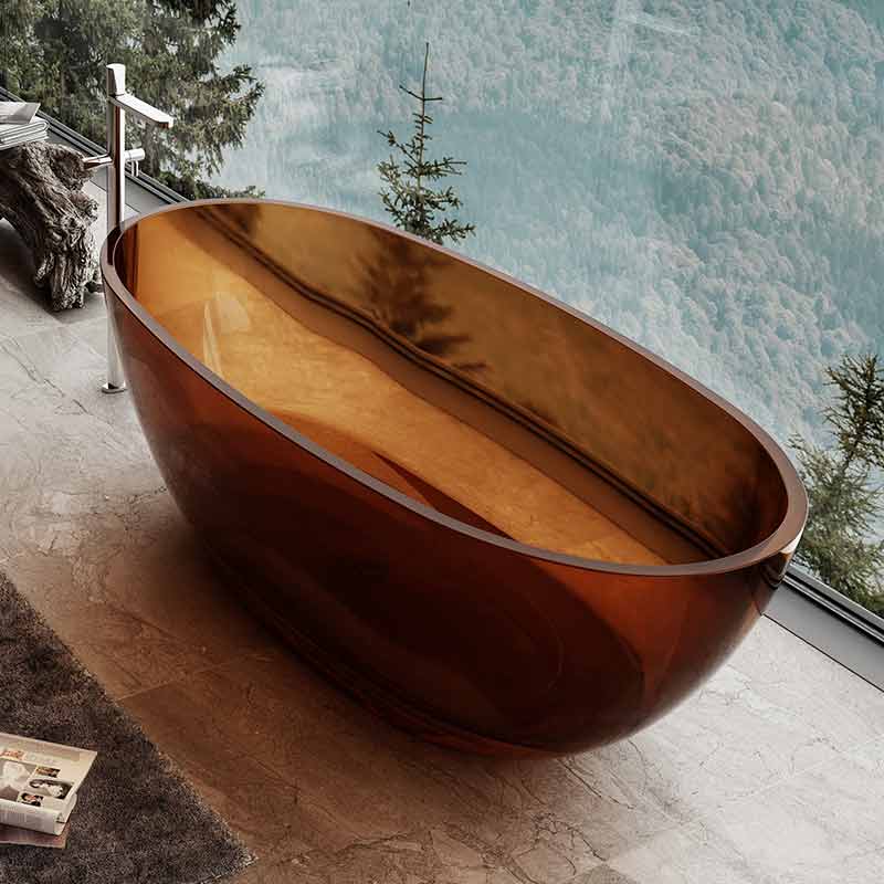 Cada de baie, freestanding, 1500x750x580, din rasina, ovala, caramiziu transparent, MonBlari
