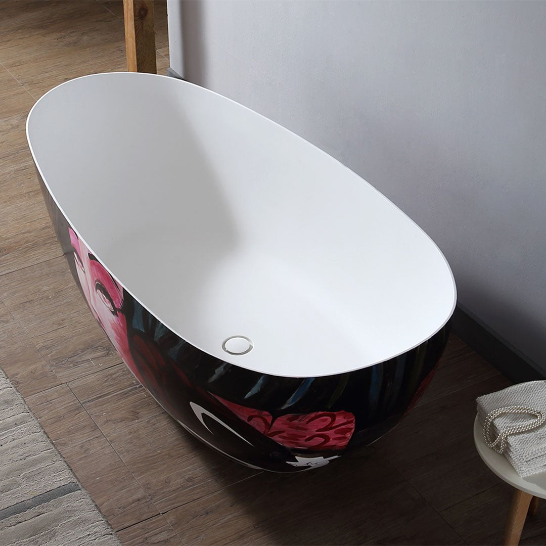 Cada de baie, freestanding, 1500x760x550, din compozit, ovala, alb lucios cu model, MonBlari