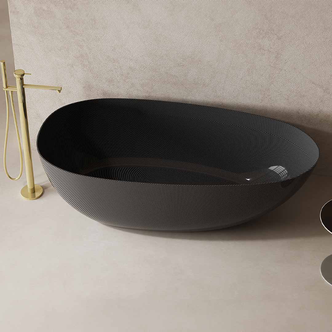 Cada de baie, freestanding, 1500x760x550 mm, negru, din fibra de carbon Twill, forma ovala, MonBlari