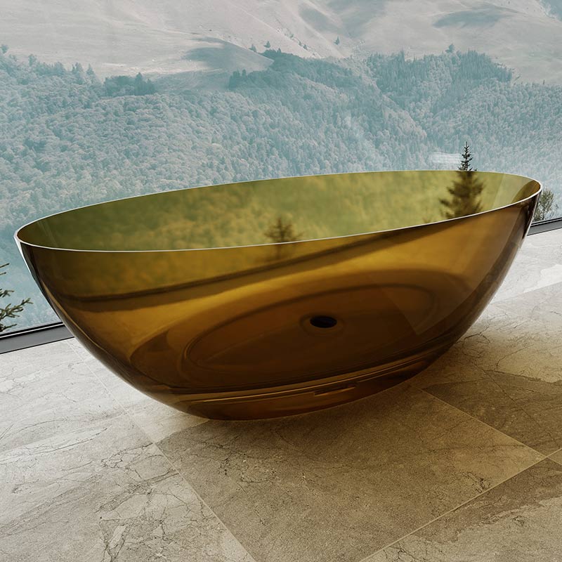 Cada de baie, freestanding, 1600x750x520, din rasina, ovala, auriu transparent, MonBlari