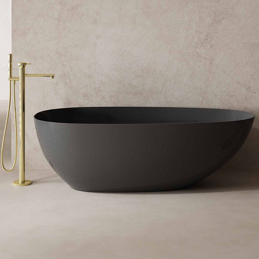 Cada de baie, freestanding, 1600x750x550 mm, negru, din fibra de carbon Twill, forma ovala, MonBlari