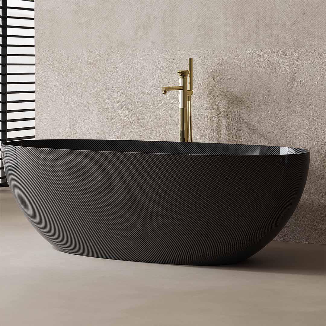 Cada de baie, freestanding, 1600x750x550 mm, negru, din fibra de carbon Twill, MonBlari