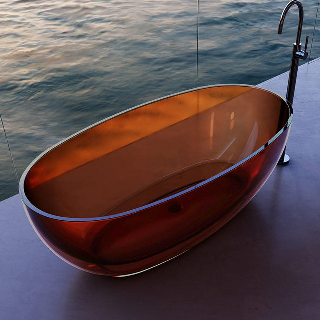 Cada de baie, freestanding, 1600x780x550, din rasina, ovala, rosu caramiziu transparent, MonBlari