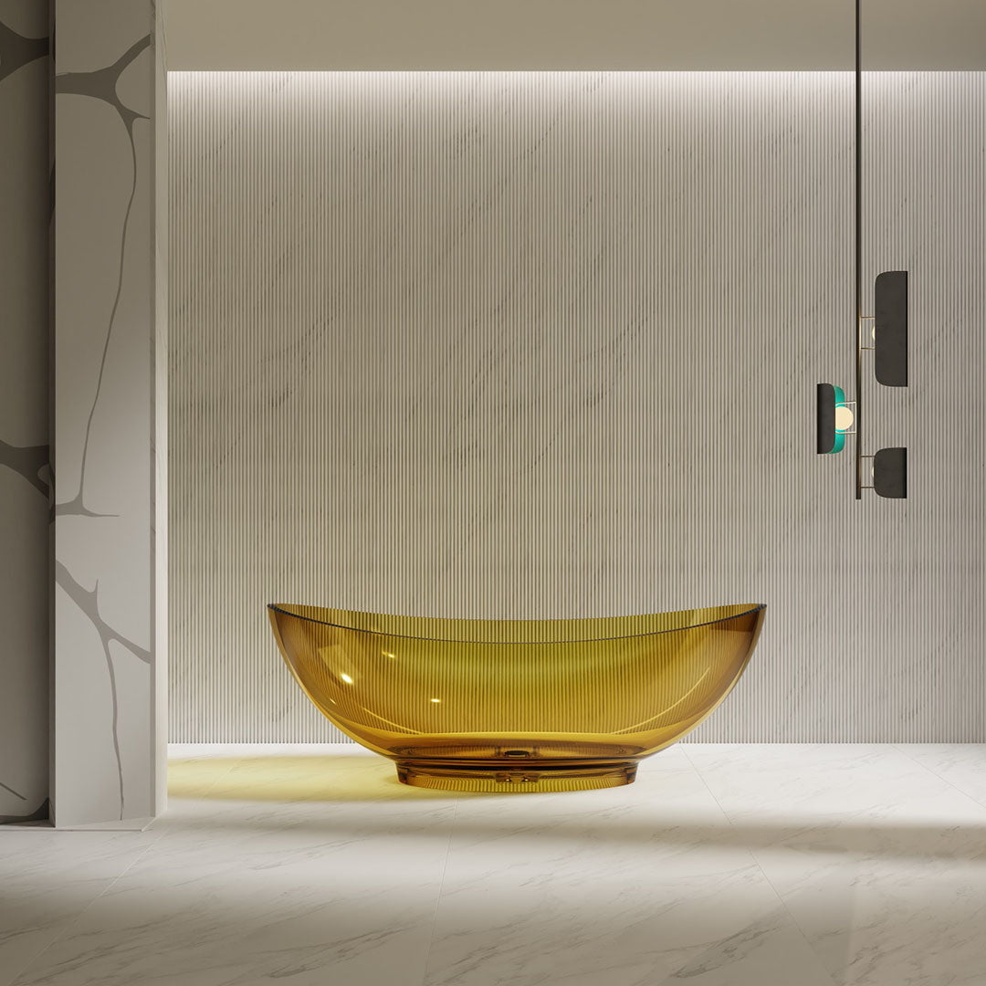 Cada de baie, freestanding, 1600x800x560, din rasina, ovala, galben transparent, MonBlari