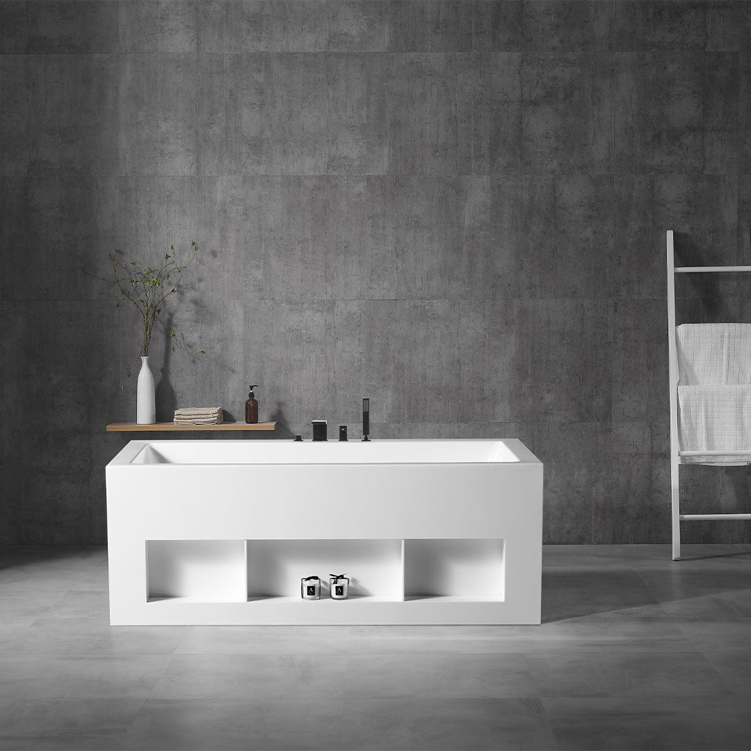 Cada de baie, freestanding, 1600x800x635, din acril, dreptunghiular, cu polite, alb lucios, MonBlari