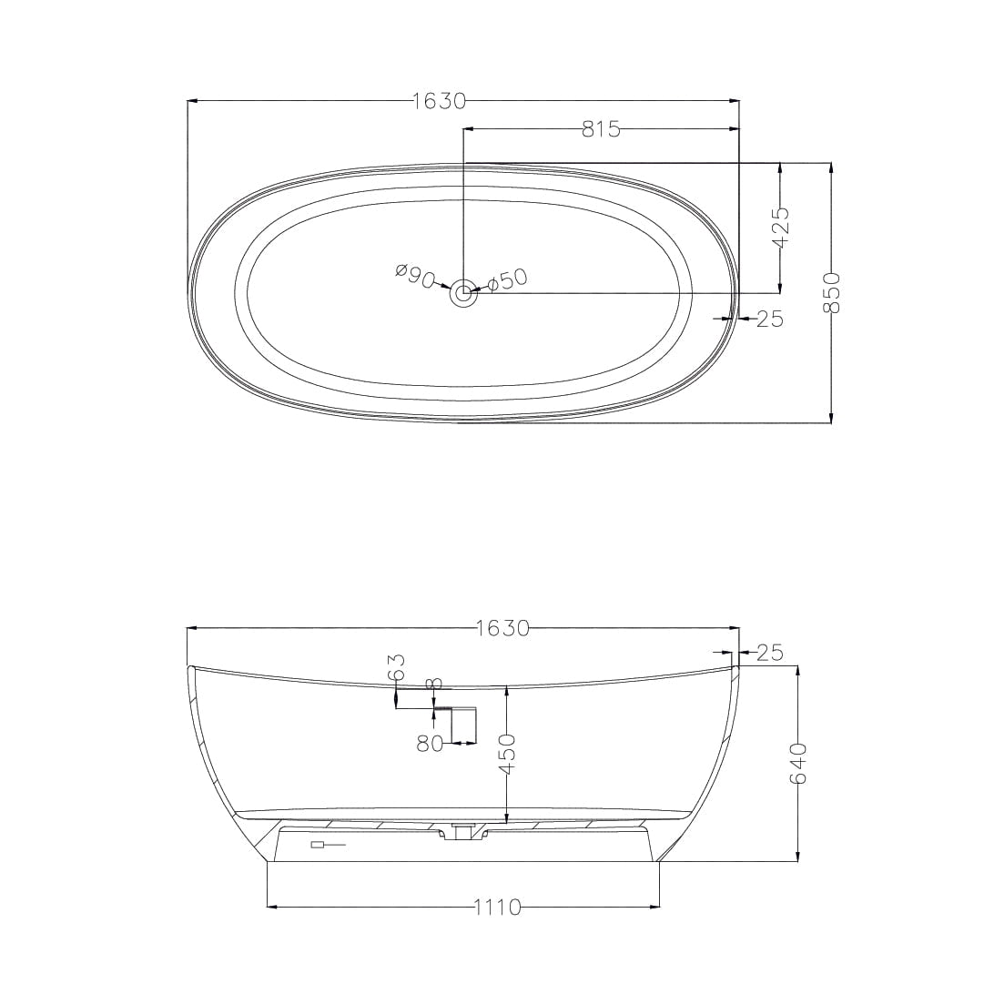 Cada de baie, freestanding, 1630x850x640 mm, din compozit, oval, alb, MonBlari