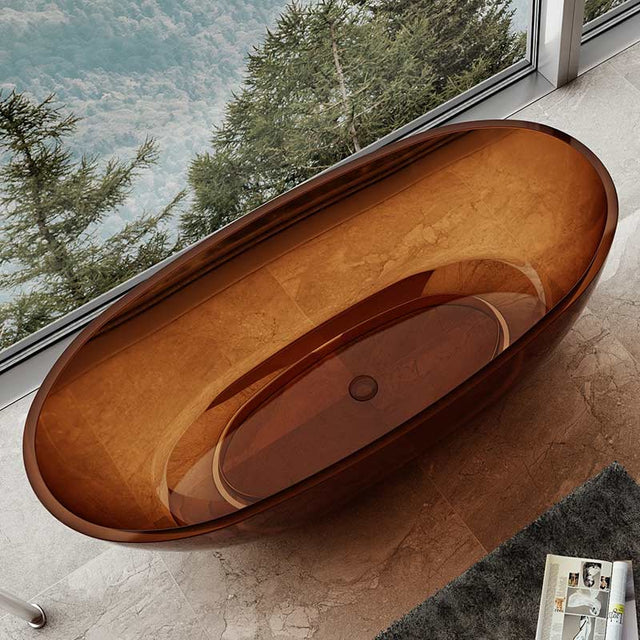 Cada de baie, freestanding, 1650x780x580, din rasina, ovala, caramiziu transparent, MonBlari