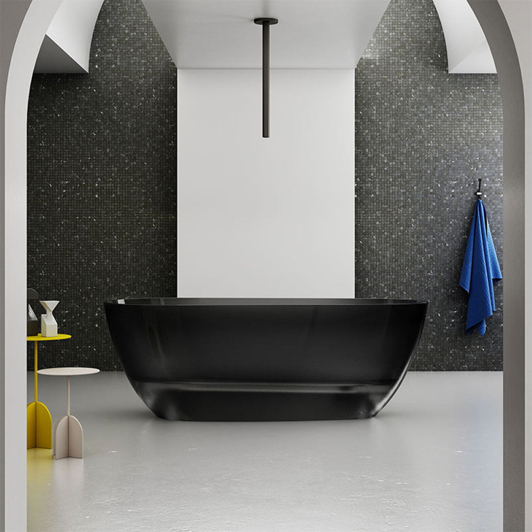 Cada de baie, freestanding, 1700x700x600, din rasina, ovala, negru mat transparent, MonBlari