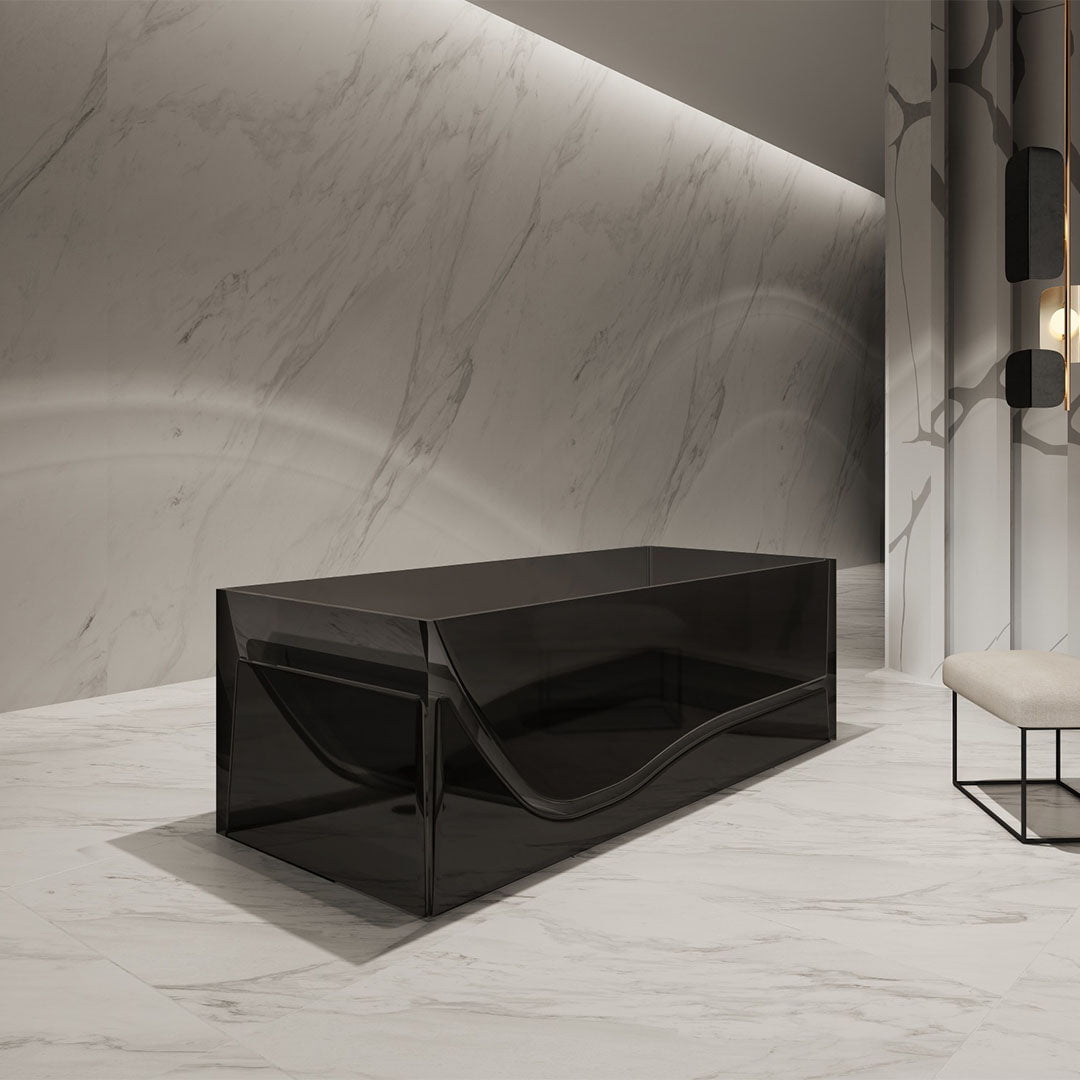 Cada de baie, freestanding, 1700x720x550, din rasina, dreptunghiulara, negru mat transparent, MonBlari