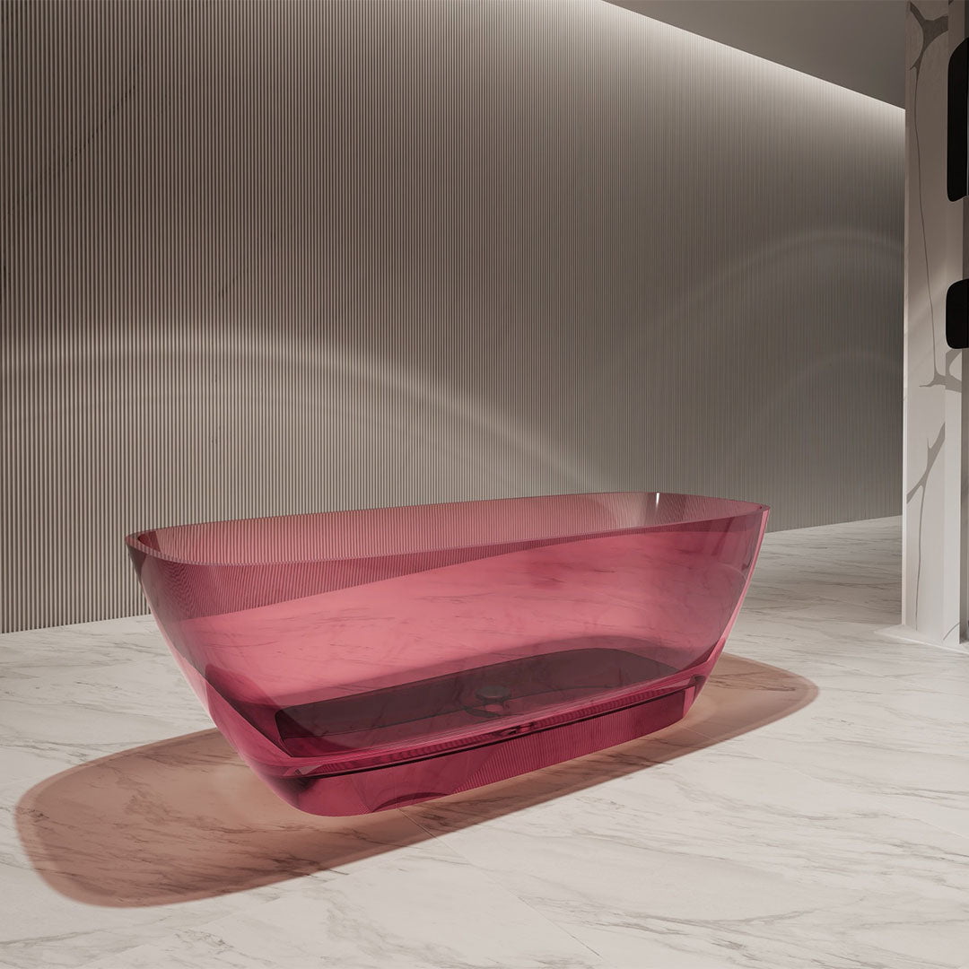 Cada de baie, freestanding, 1700x720x560, din rasina, ovala, roz transparent, MonBlari