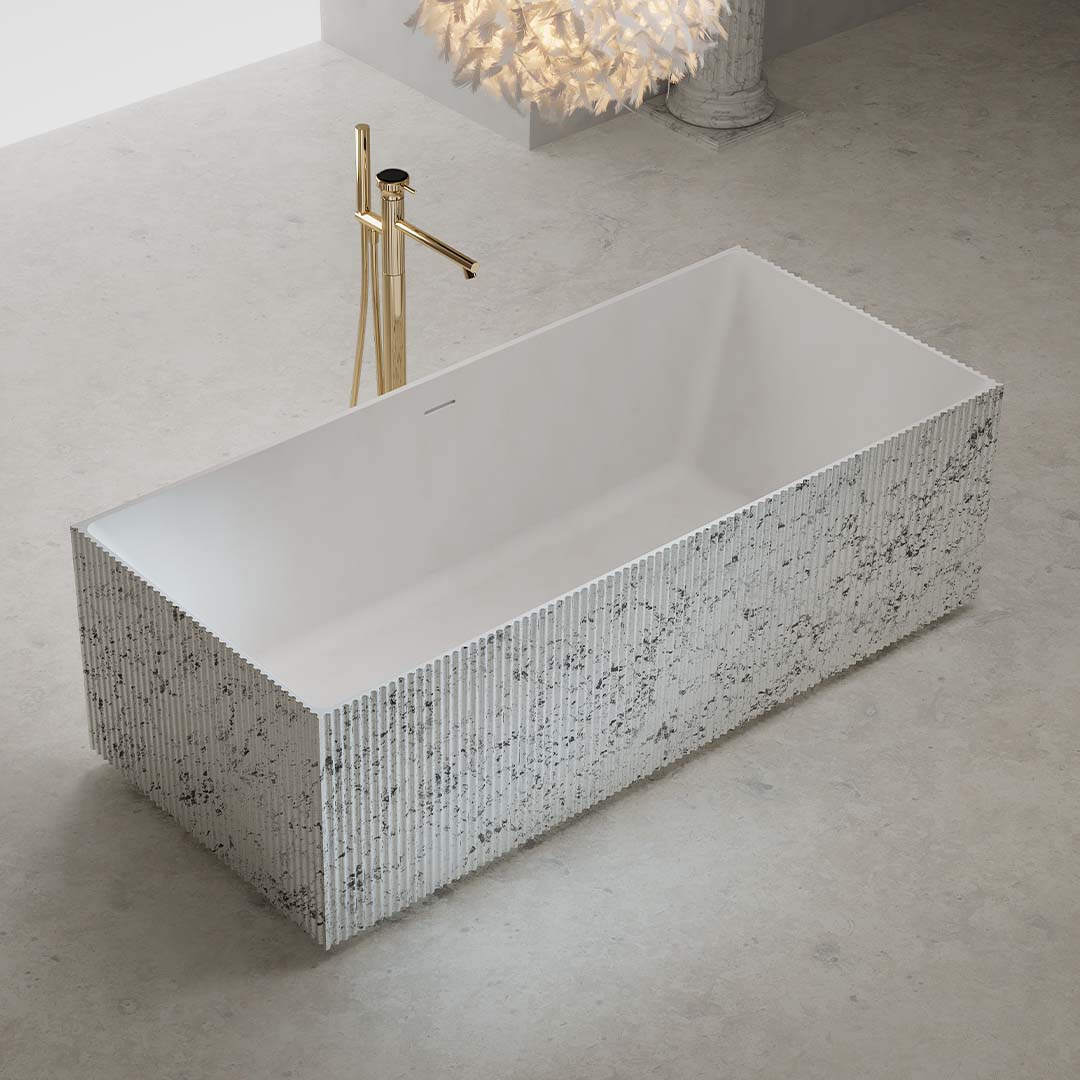 Cada de baie, freestanding, 1700x750x550, din compozit, dreptunghiulara, alb cu picatele, MonBlari