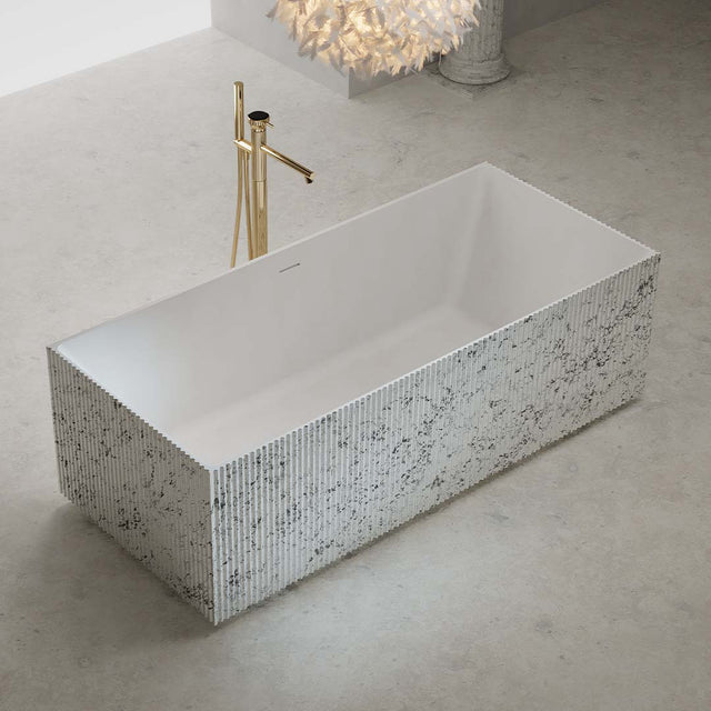 Cada de baie, freestanding, 1700x750x550, din compozit, dreptunghiulara, alb cu picatele, MonBlari