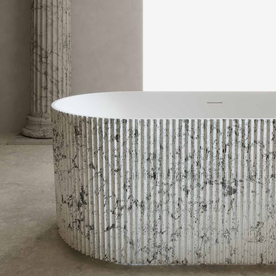 Cada de baie, freestanding, 1700x750x550, din compozit, ovala, alb/gri, riflat, MonBlari