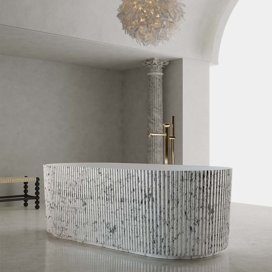 Cada de baie, freestanding, 1700x750x550, din compozit, ovala, alb/gri, riflat, MonBlari