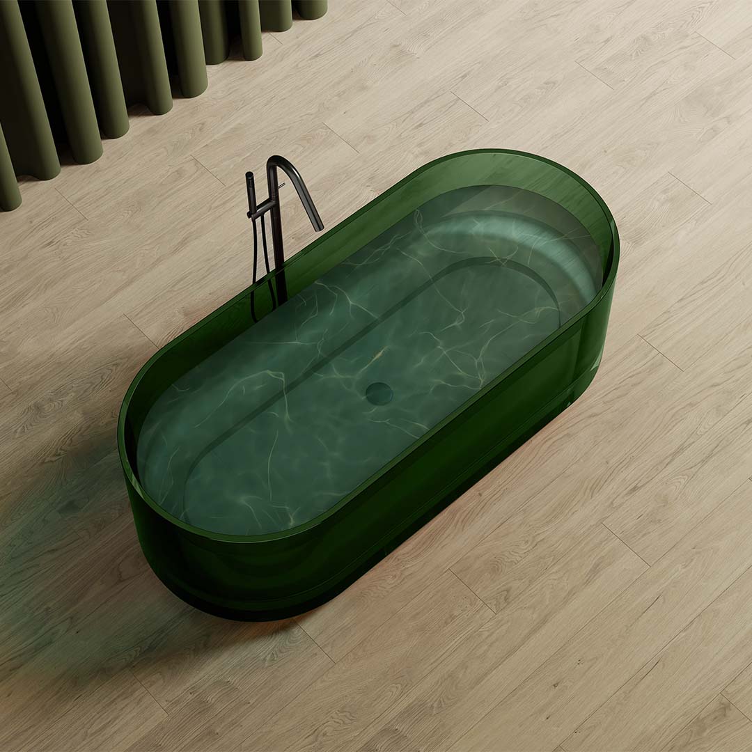 Cada de baie, freestanding, 1700x750x550, din rasina, ovala, verde transparent, MonBlari