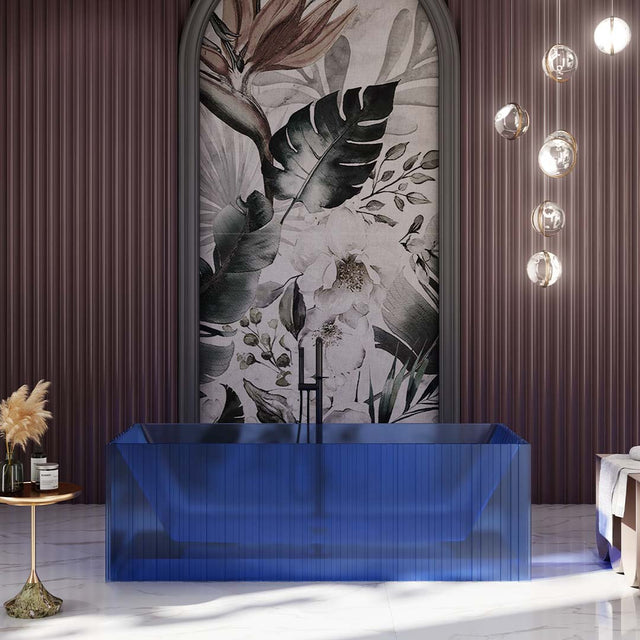 Cada de baie, freestanding, 1700x750x550mm, dreptunghiulara, din compozit, albastru transparent, finisaj mat, MonBlari