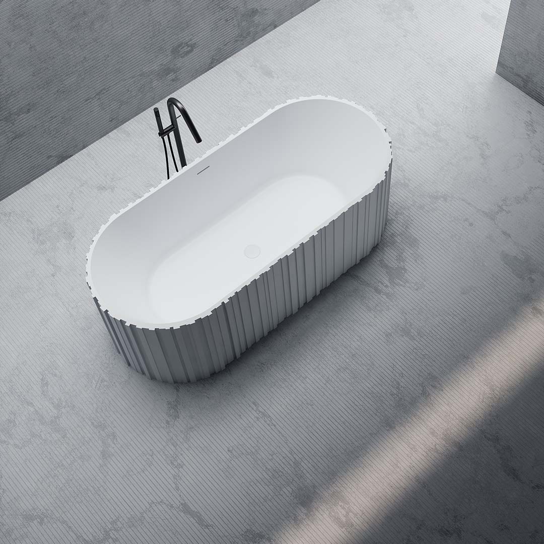 Cada de baie, freestanding, 1700x750x550mm, ovala, din compozit, alb, riflaj vertical, MonBlari