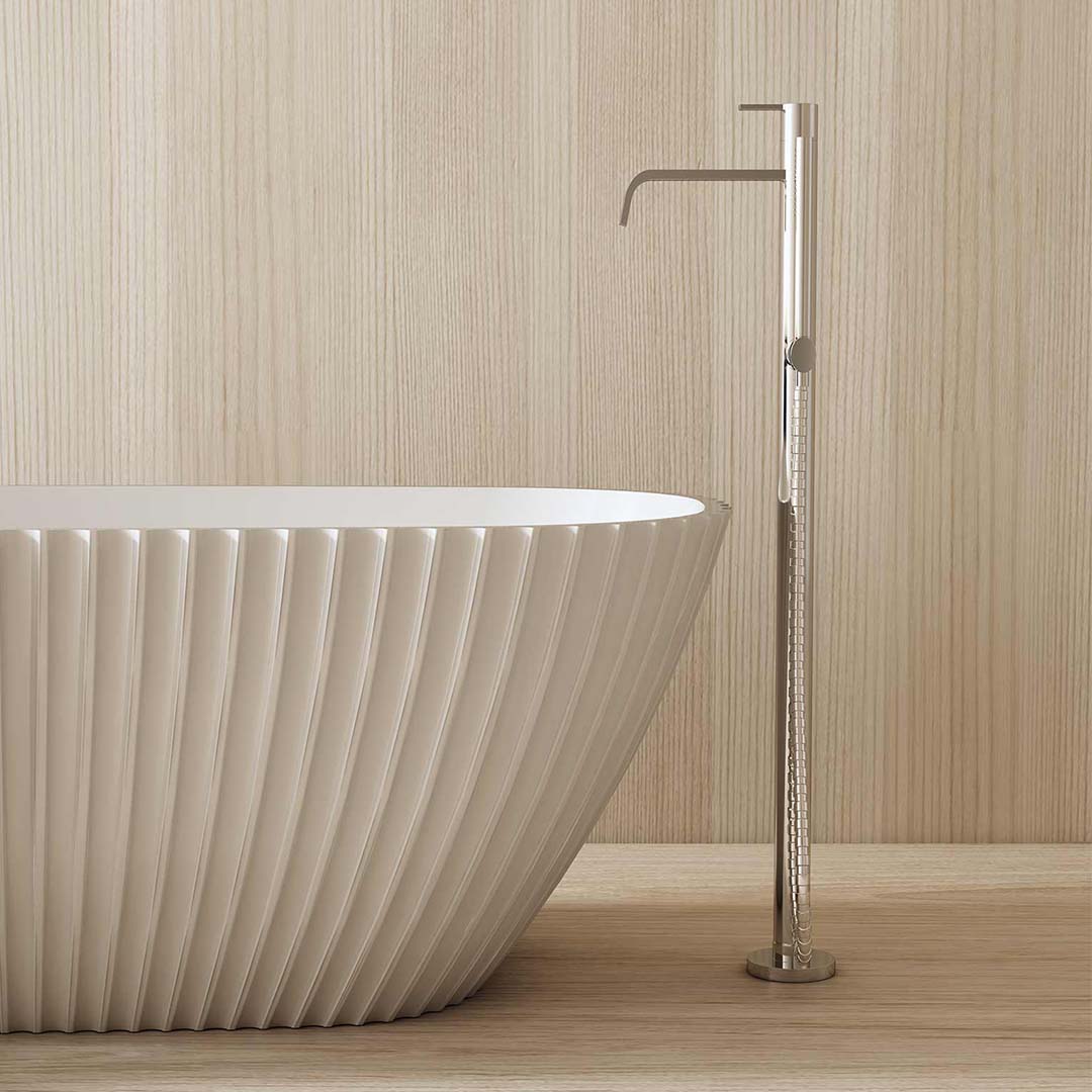 Cada de baie, freestanding, 1700x750x580 mm, din compozit, ovala, alb mat, cu riflaje, MonBlari