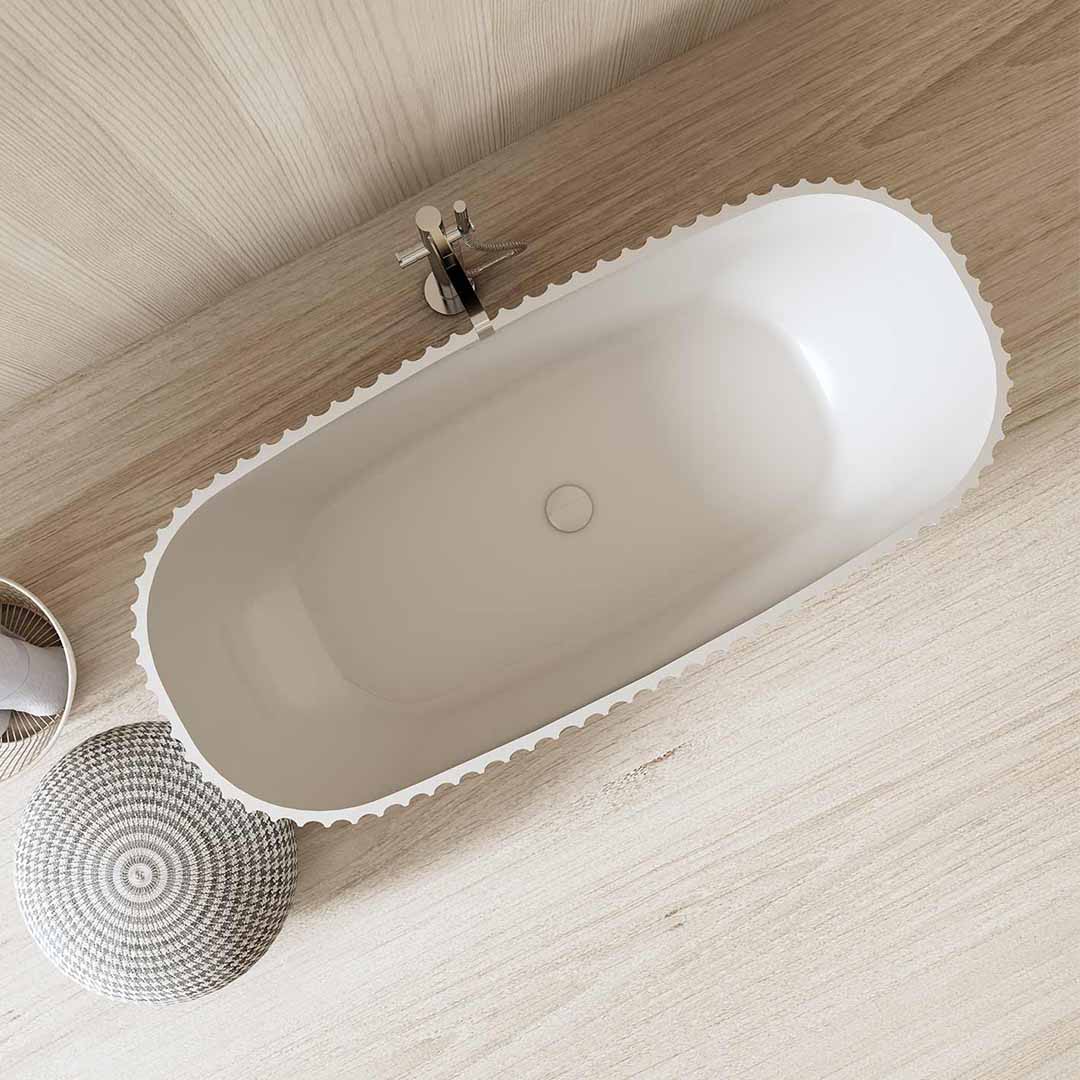 Cada de baie, freestanding, 1700x750x580 mm, din compozit, ovala, alb mat, cu riflaje, MonBlari