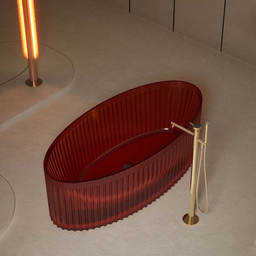 Cada de baie, freestanding, 1700x760x550mm, ovala, rosu transparent, finisaj mat, MonBlari