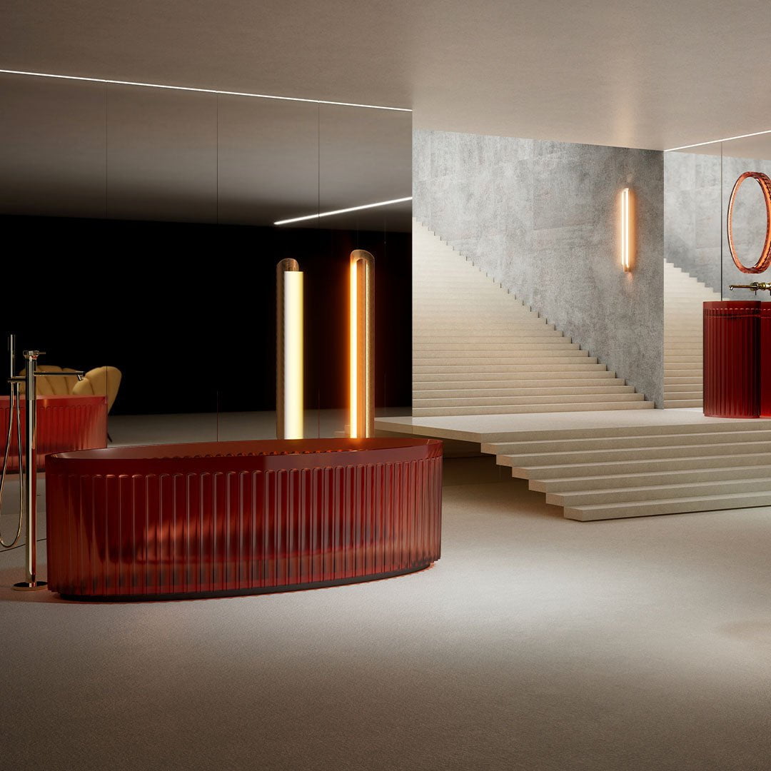 Cada de baie, freestanding, 1700x760x550mm, ovala, rosu transparent, finisaj mat, MonBlari