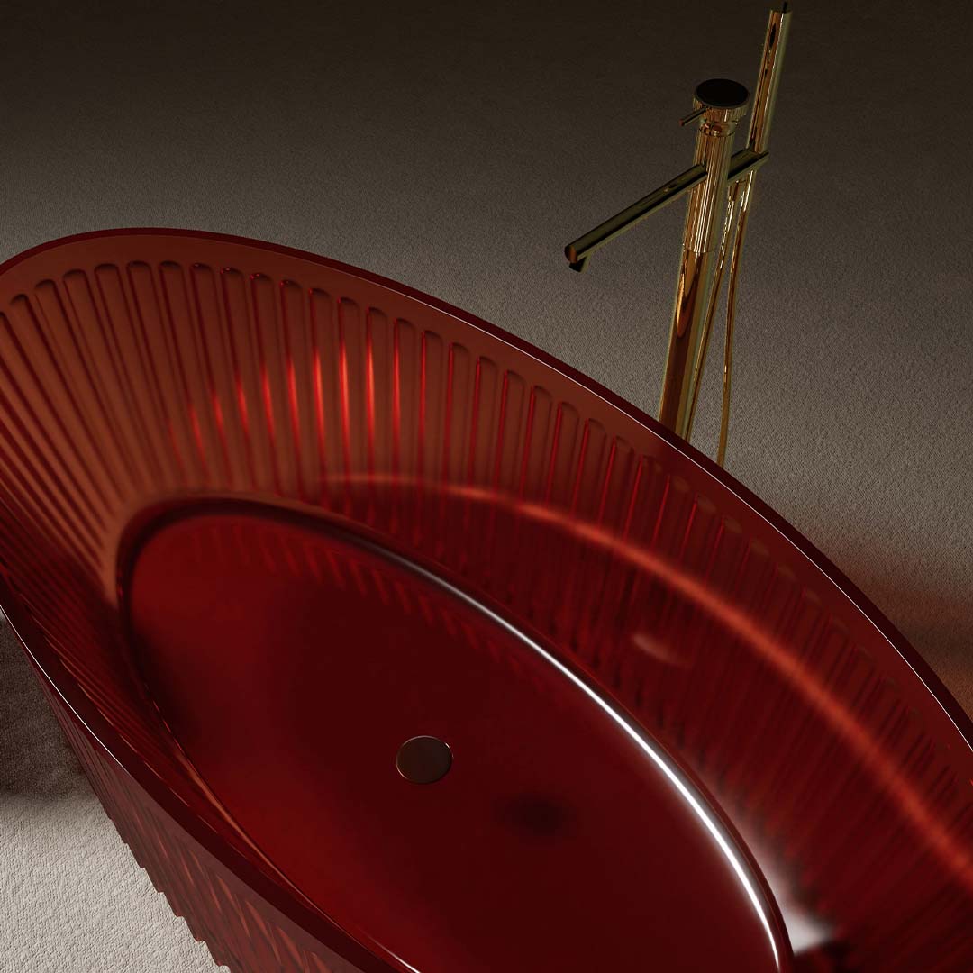 Cada de baie, freestanding, 1700x760x550mm, ovala, rosu transparent, finisaj mat, MonBlari