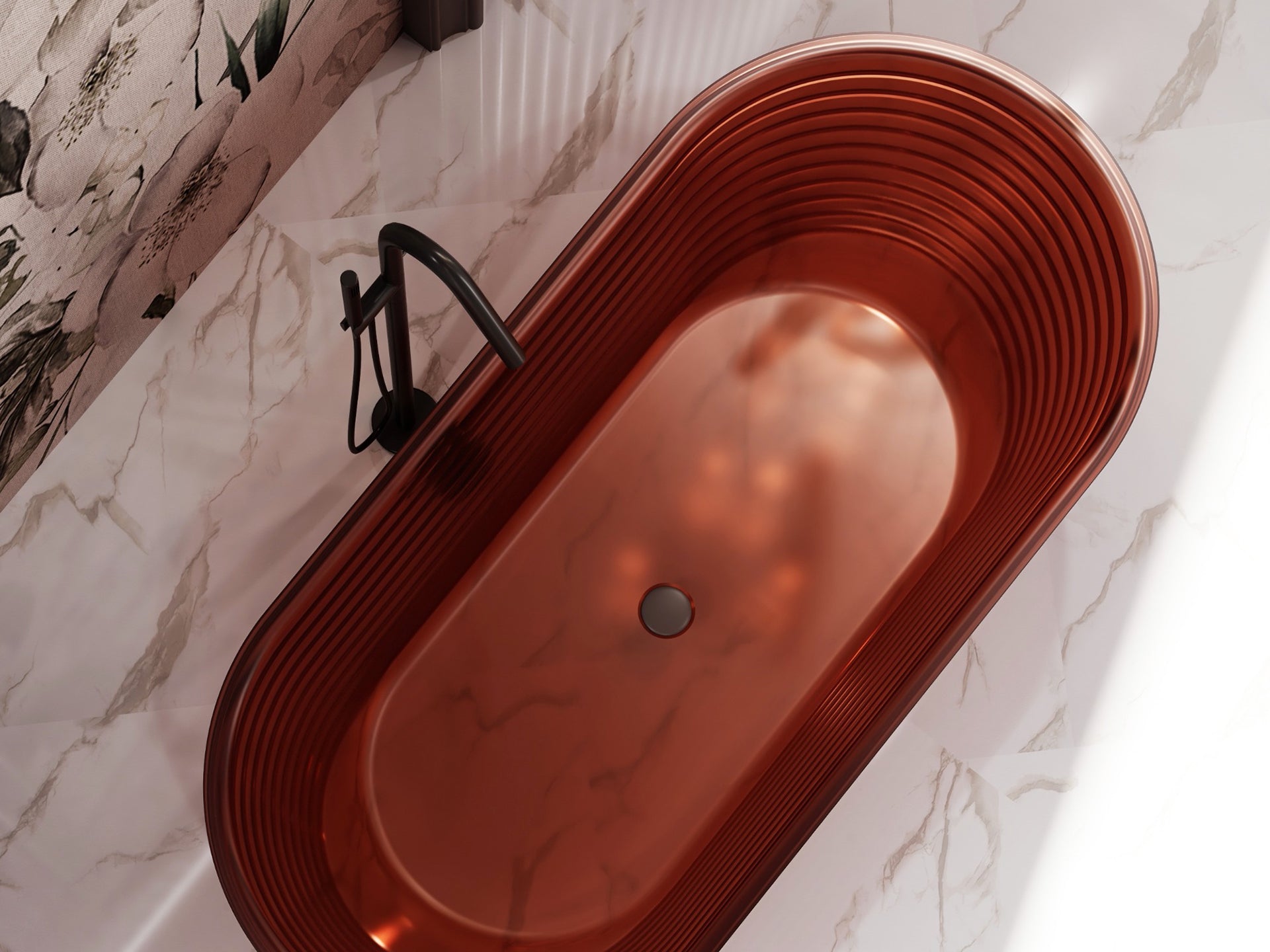 Cada de baie, freestanding, 1700x800x550, din rasina, rosu transparent, finisaj mat, MonBlari