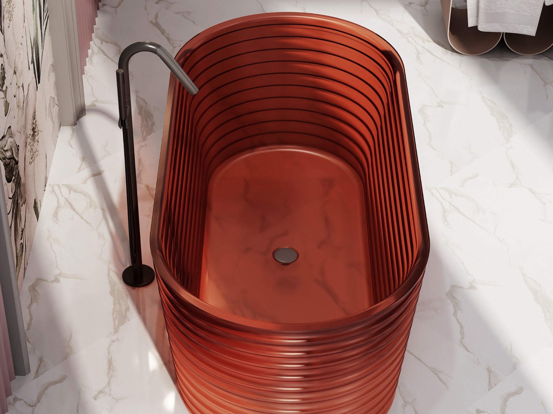 Cada de baie, freestanding, 1700x800x550, din rasina, rosu transparent, finisaj mat, MonBlari