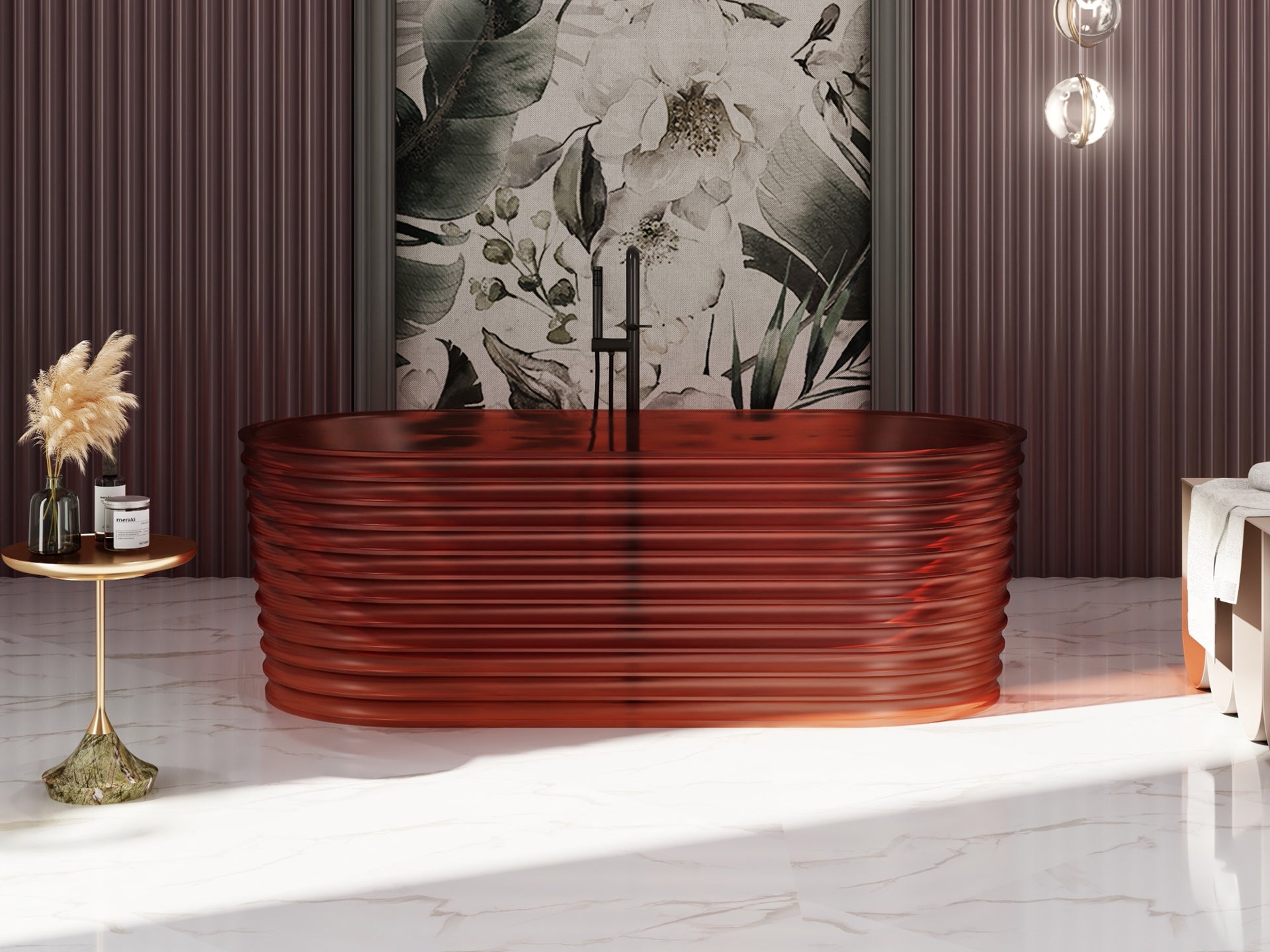 Cada de baie, freestanding, 1700x800x550, din rasina, rosu transparent, finisaj mat, MonBlari