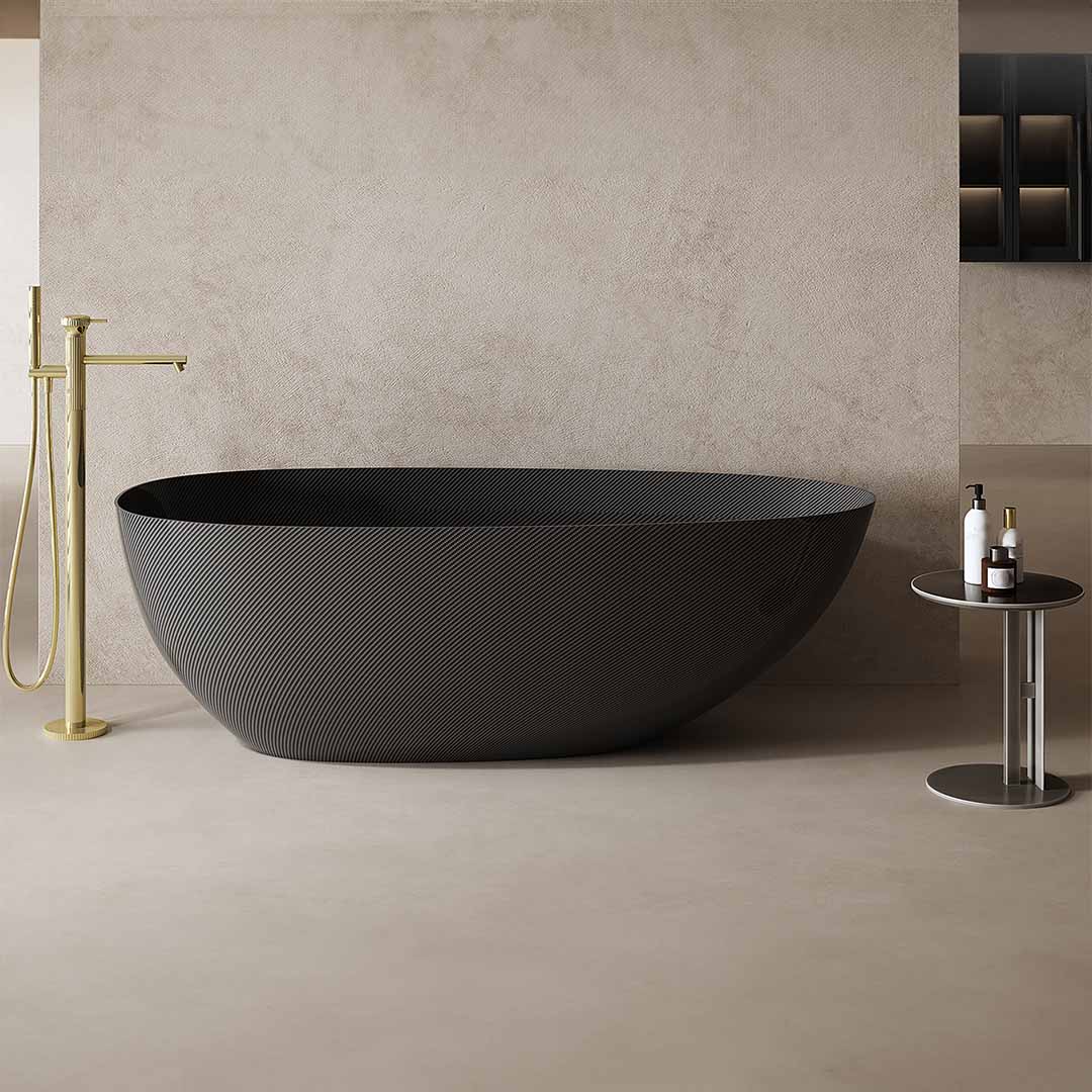 Cada de baie, freestanding, 1700x800x550 mm, negru, din fibra de carbon Twill, forma ovala, MonBlari