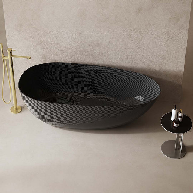 Cada de baie, freestanding, 1700x800x550 mm, negru, din fibra de carbon Twill, forma ovala, MonBlari