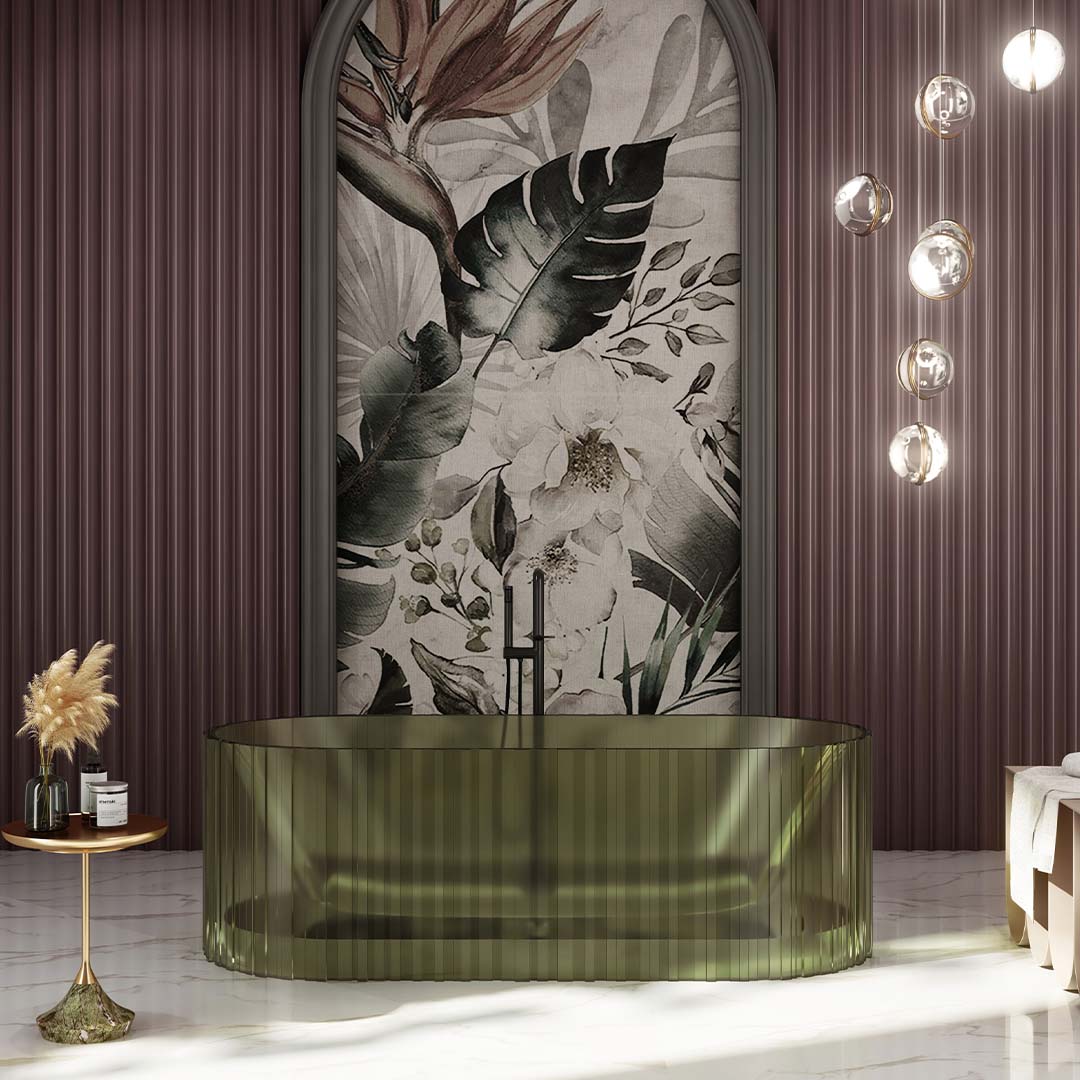 Cada de baie, freestanding, 1700x800x550mm, ovala, din compozit, galben transparent, finisaj mat, MonBlari