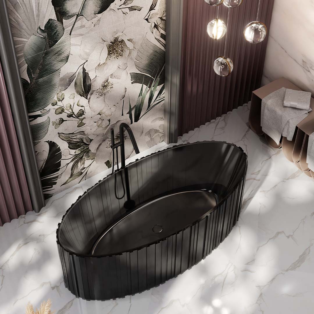 Cada de baie, freestanding, 1700x800x550mm, ovala, din compozit, negru transparent, finisaj mat, MonBlari