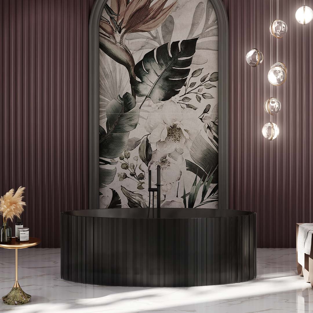 Cada de baie, freestanding, 1700x800x550mm, ovala, din compozit, negru transparent, finisaj mat, MonBlari