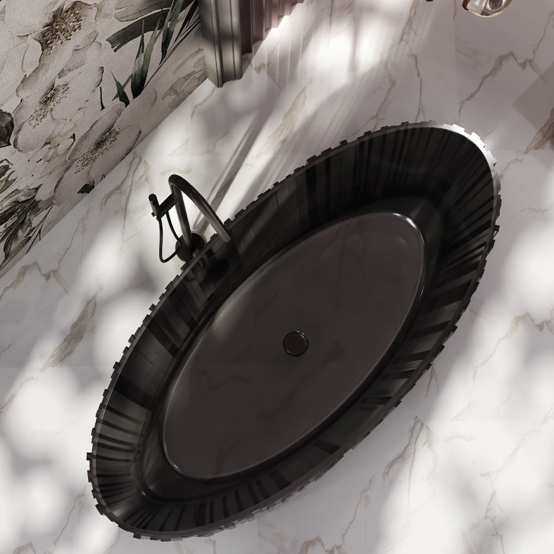 Cada de baie, freestanding, 1700x800x550mm, ovala, din compozit, negru transparent, finisaj mat, MonBlari