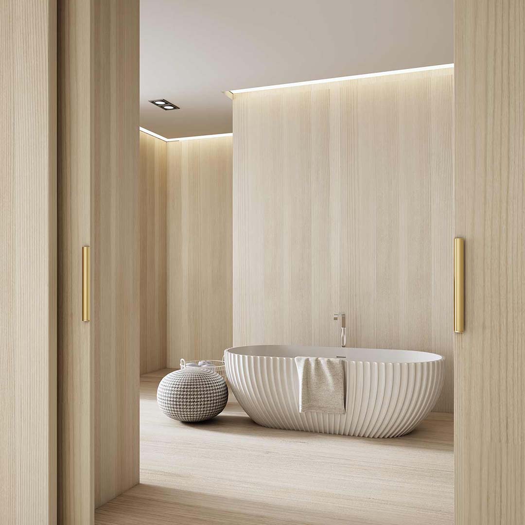 Cada de baie, freestanding, 1700x800x580 mm, din compozit, ovala, alb mat, cu riflaje, MonBlari