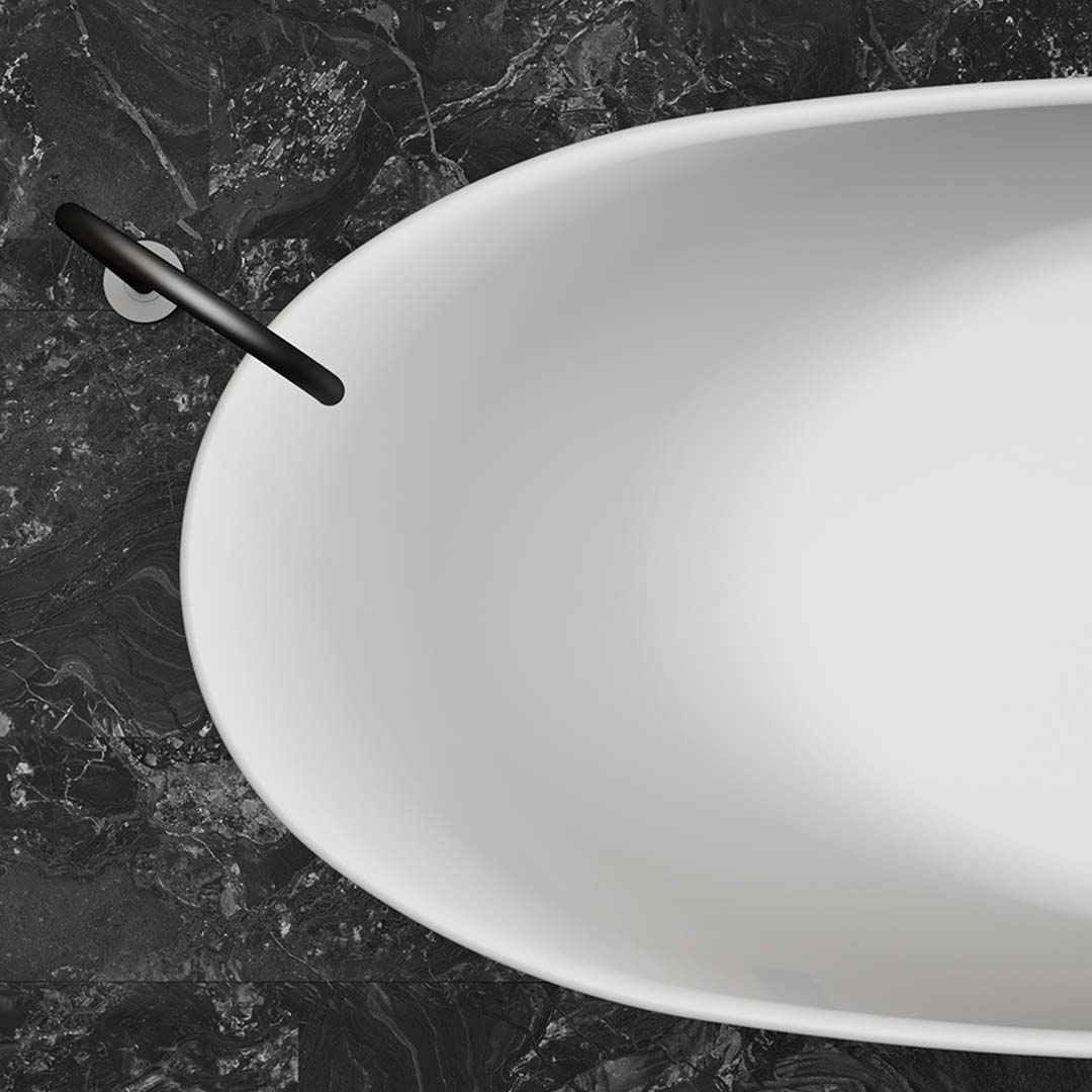 Cada de baie, freestanding, 1700x800x630 mm, din compozit, ovala, curbata, alb mat, MonBlari
