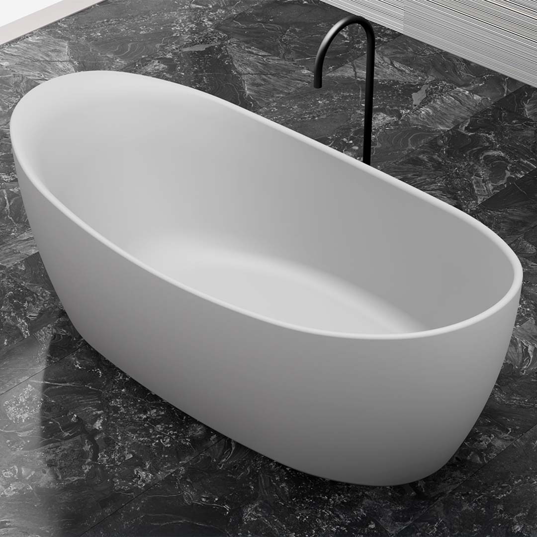 Cada de baie, freestanding, 1700x800x630 mm, din compozit, ovala, curbata, alb mat, MonBlari