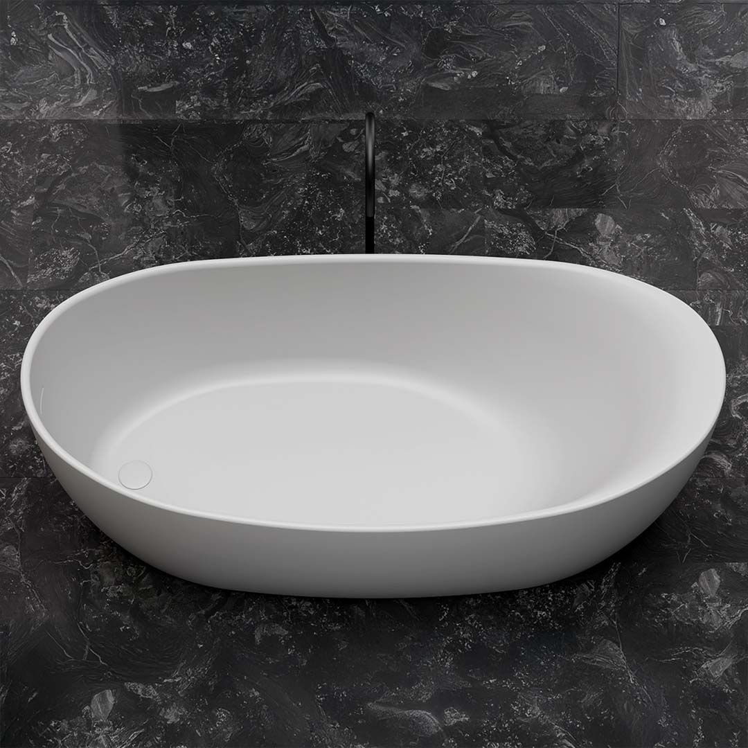Cada de baie, freestanding, 1700x800x630 mm, din compozit, ovala, curbata, alb mat, MonBlari