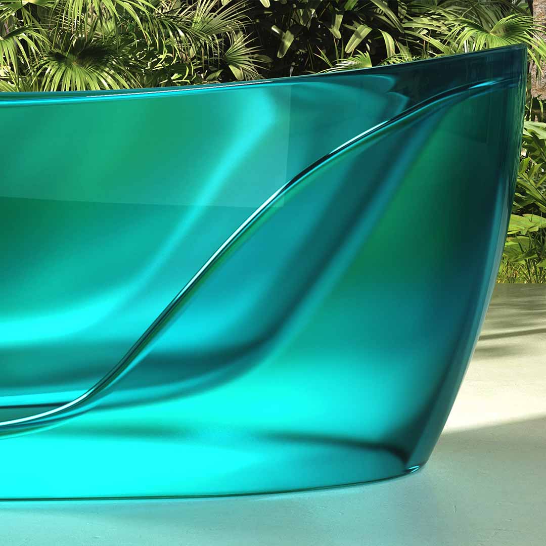 Cada de baie, freestanding, 1700x800x630 mm, din rasina, ovala, curbata, albastru transparent, MonBlari