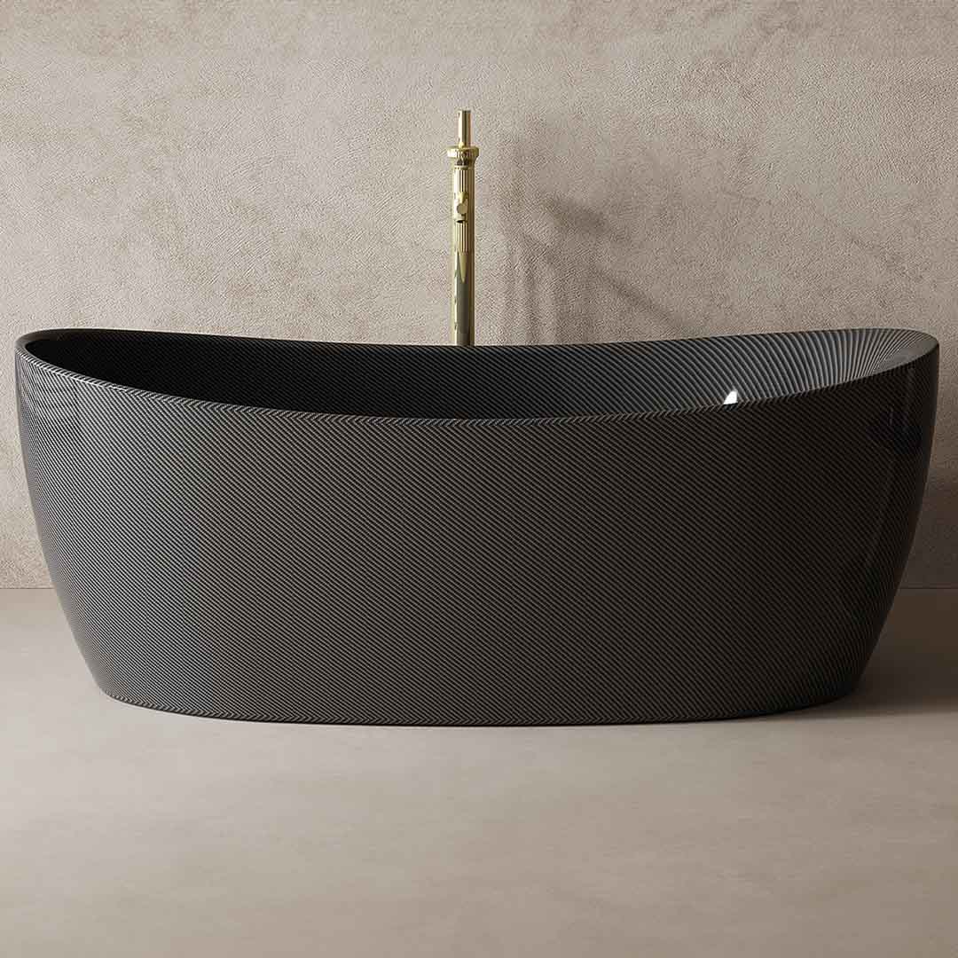 Cada de baie, freestanding, 1700x800x630 mm, negru, din fibra de carbon Twill, forma ovala, MonBlari