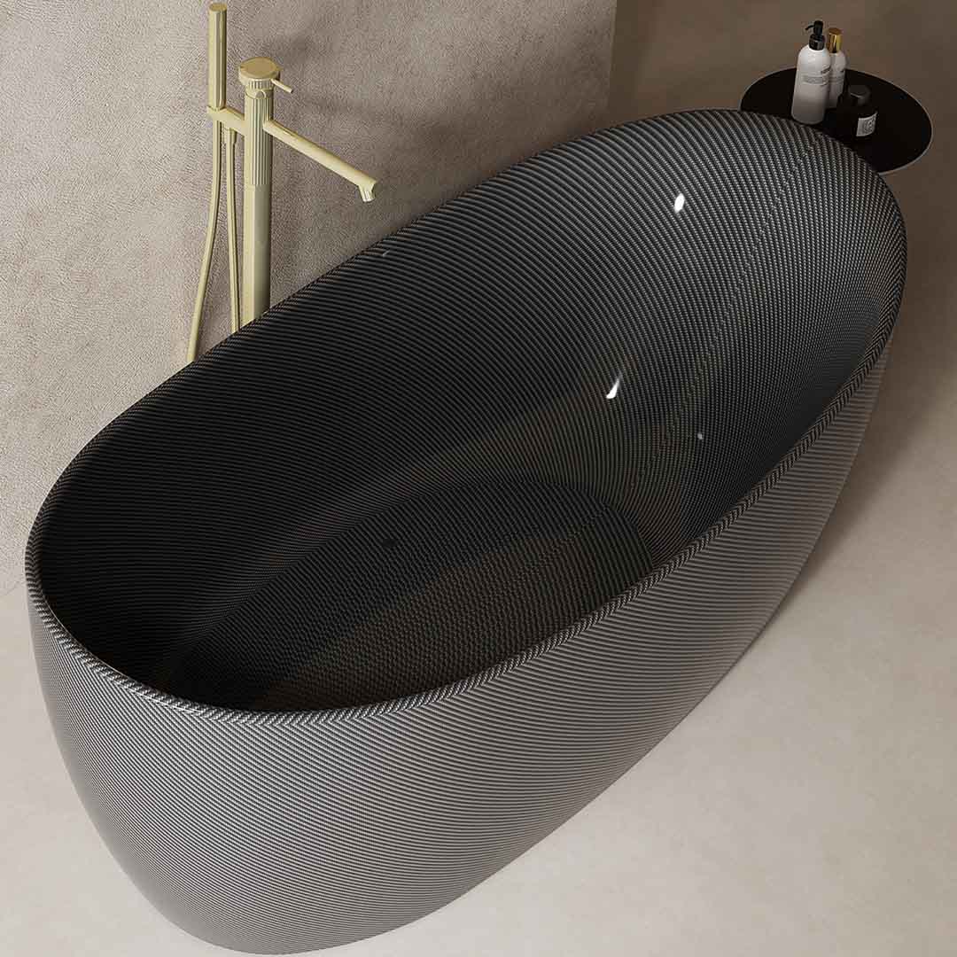 Cada de baie, freestanding, 1700x800x630 mm, negru, din fibra de carbon Twill, forma ovala, MonBlari