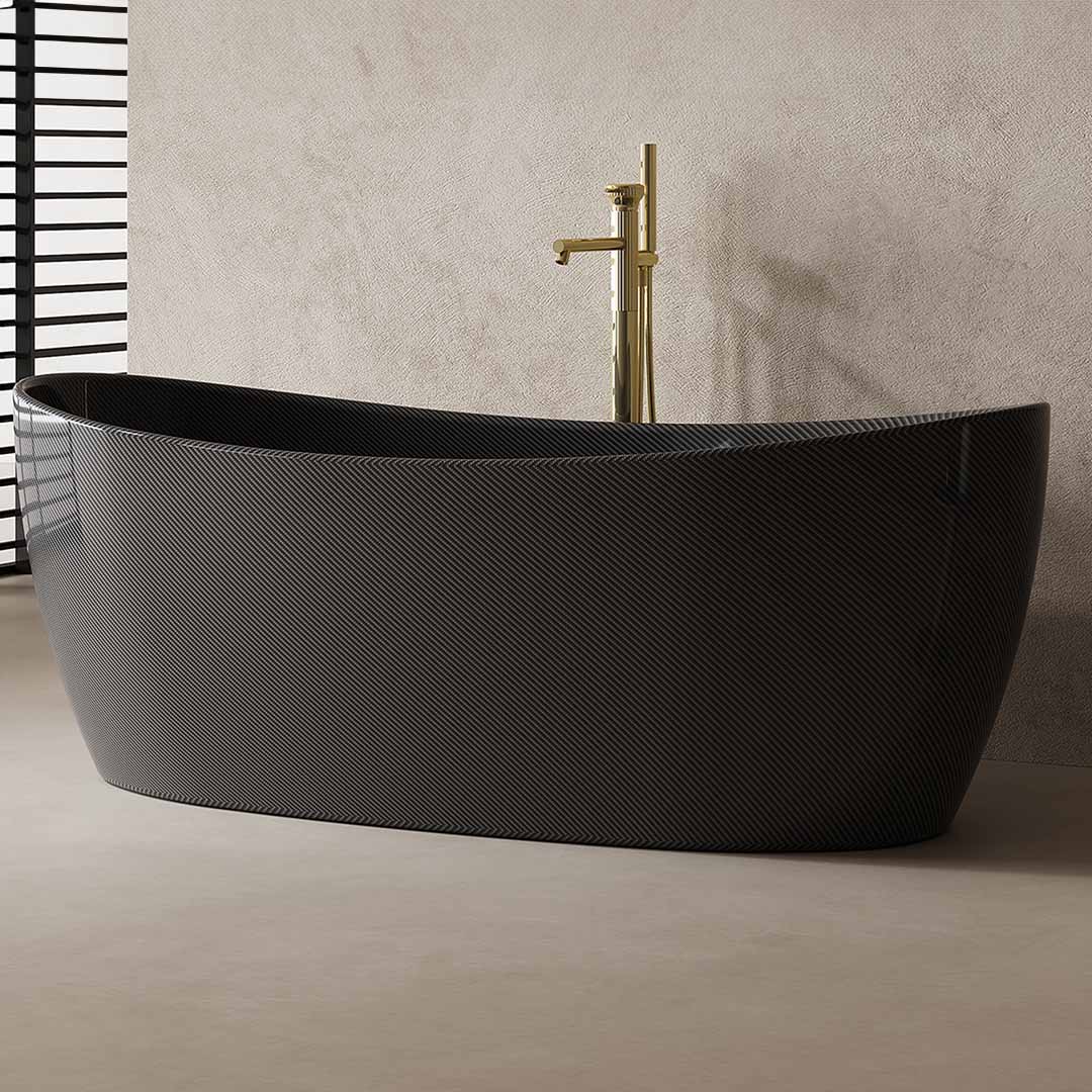 Cada de baie, freestanding, 1700x800x630 mm, negru, din fibra de carbon Twill, forma ovala, MonBlari