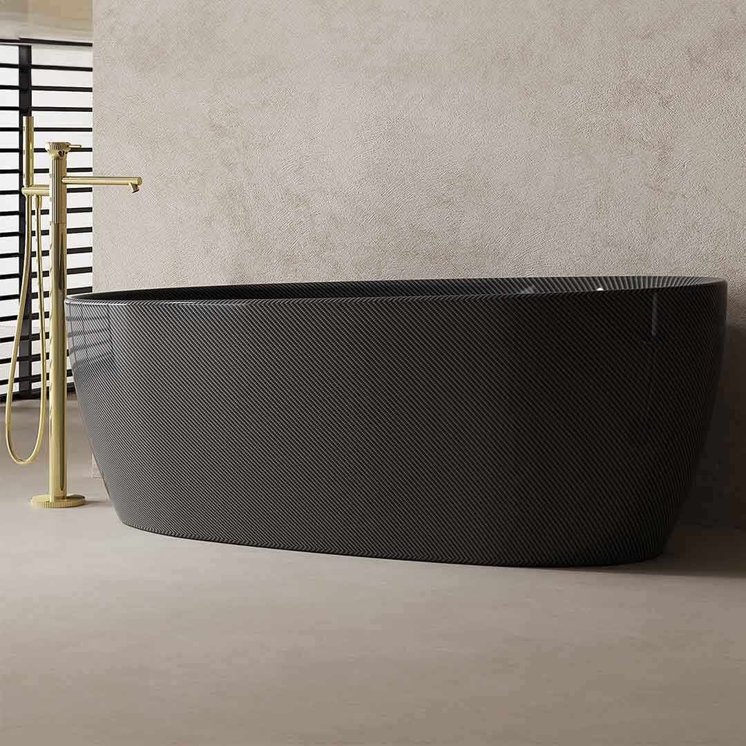 Cada de baie, freestanding, 1700x800x630 mm, negru, din fibra de carbon Twill, forma ovala, MonBlari