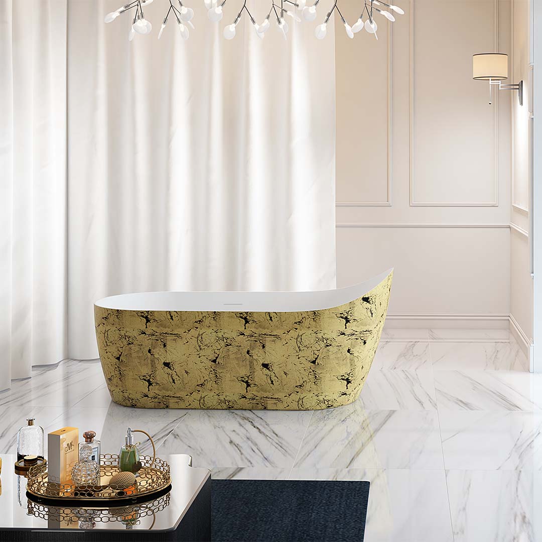 Cada de baie, freestanding, 1700x800x730, din acril, ovala, auriu, MonBlari