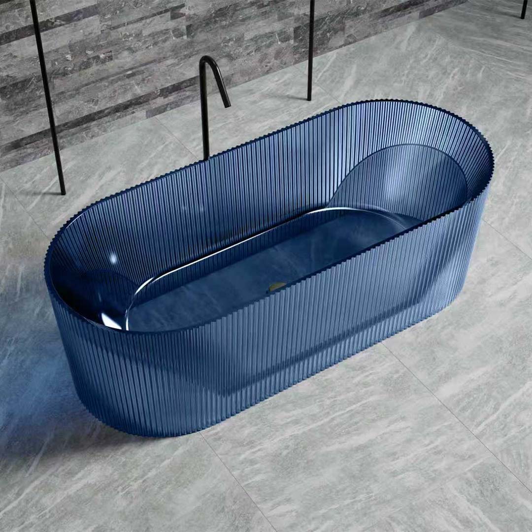 Cada de baie, freestanding, 1700x800x730, din rasina, ovala, albastru transparent, MonBlari